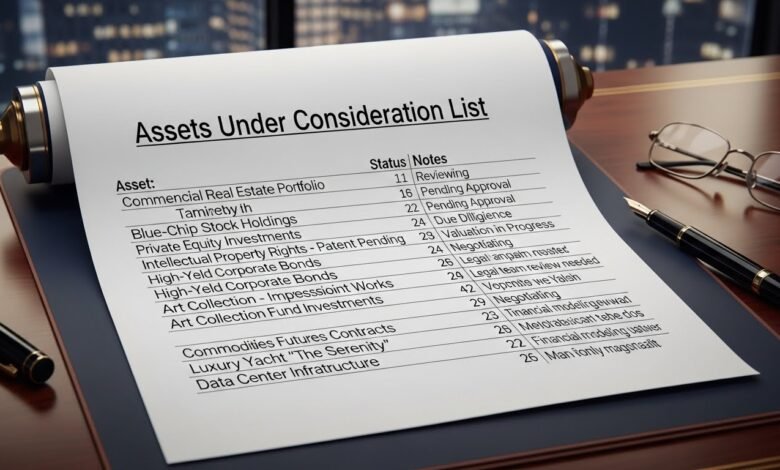 Assets Under Consideration list